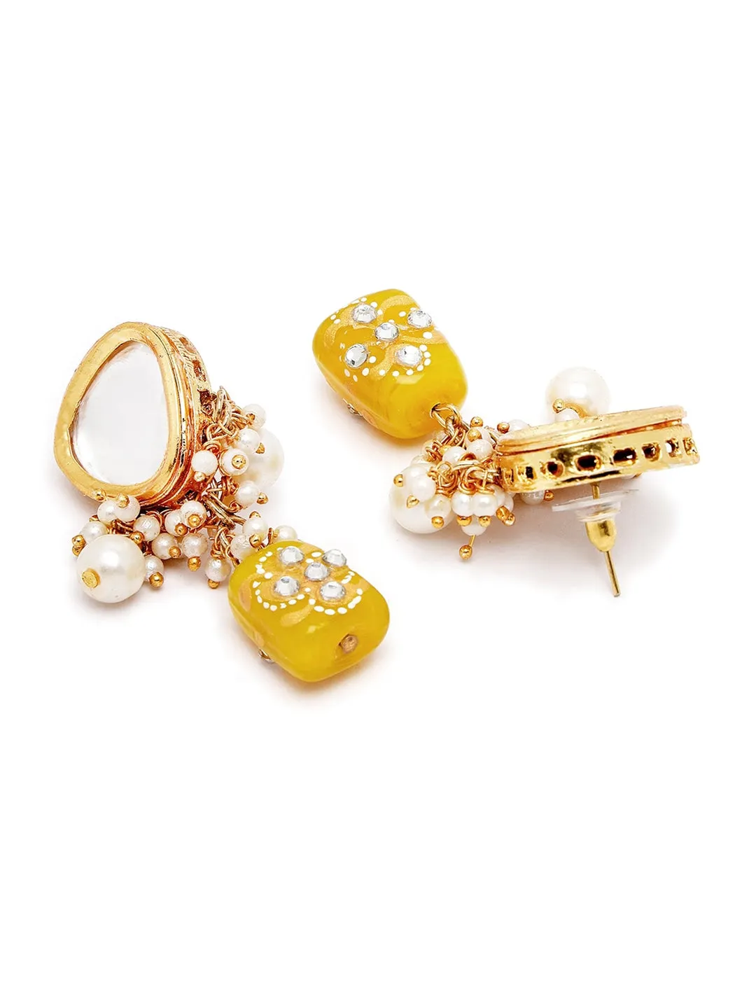 Gold-Plated Light Yellow Tumble And Polki Kundan Studded Jewellery Set