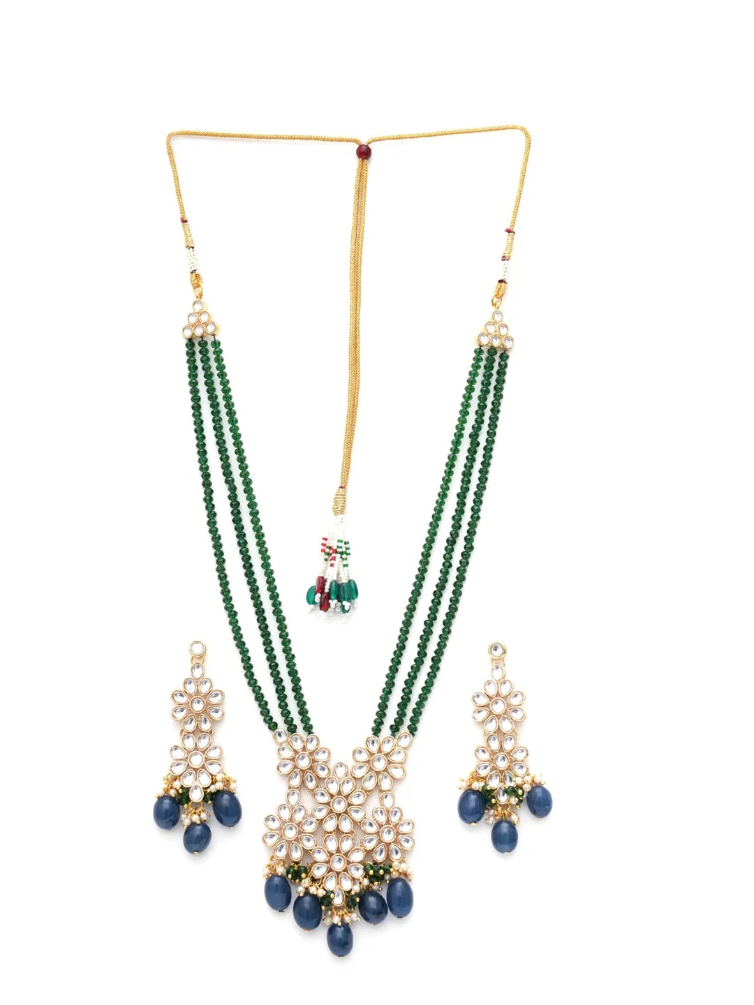 Gold-Plated White Kundan-Studded Beaded Jewellery Set