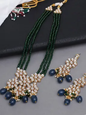 Gold-Plated White Kundan-Studded Beaded Jewellery Set
