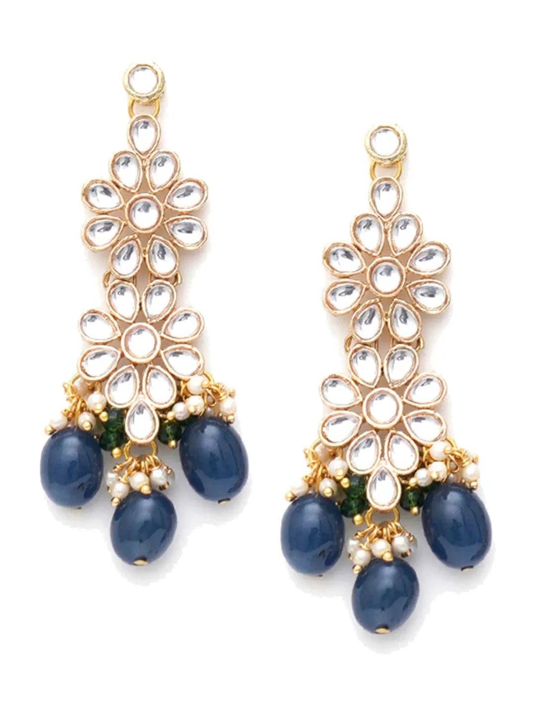 Gold-Plated White Kundan-Studded Beaded Jewellery Set