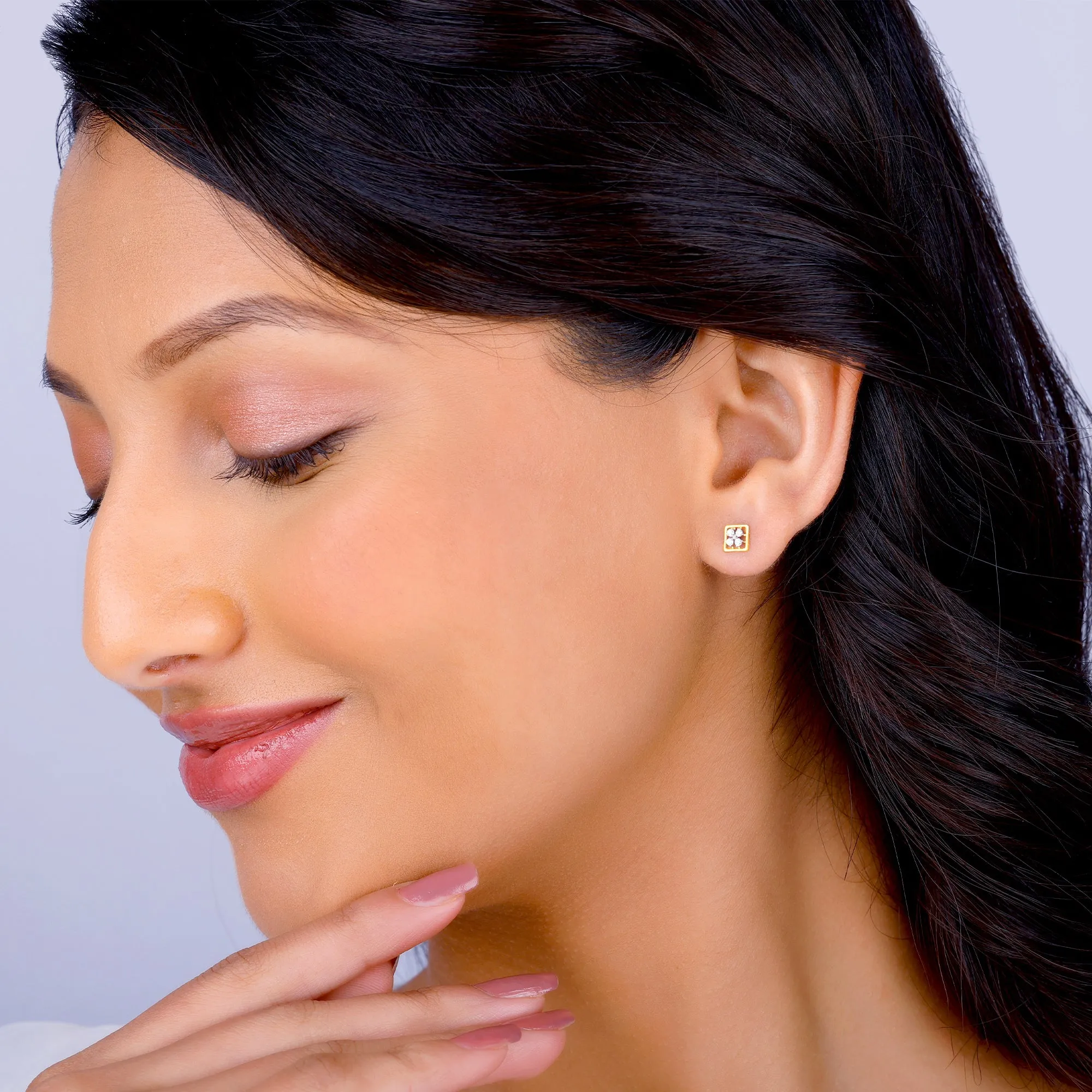 Gold Square Cut Diamond Stud Earrings