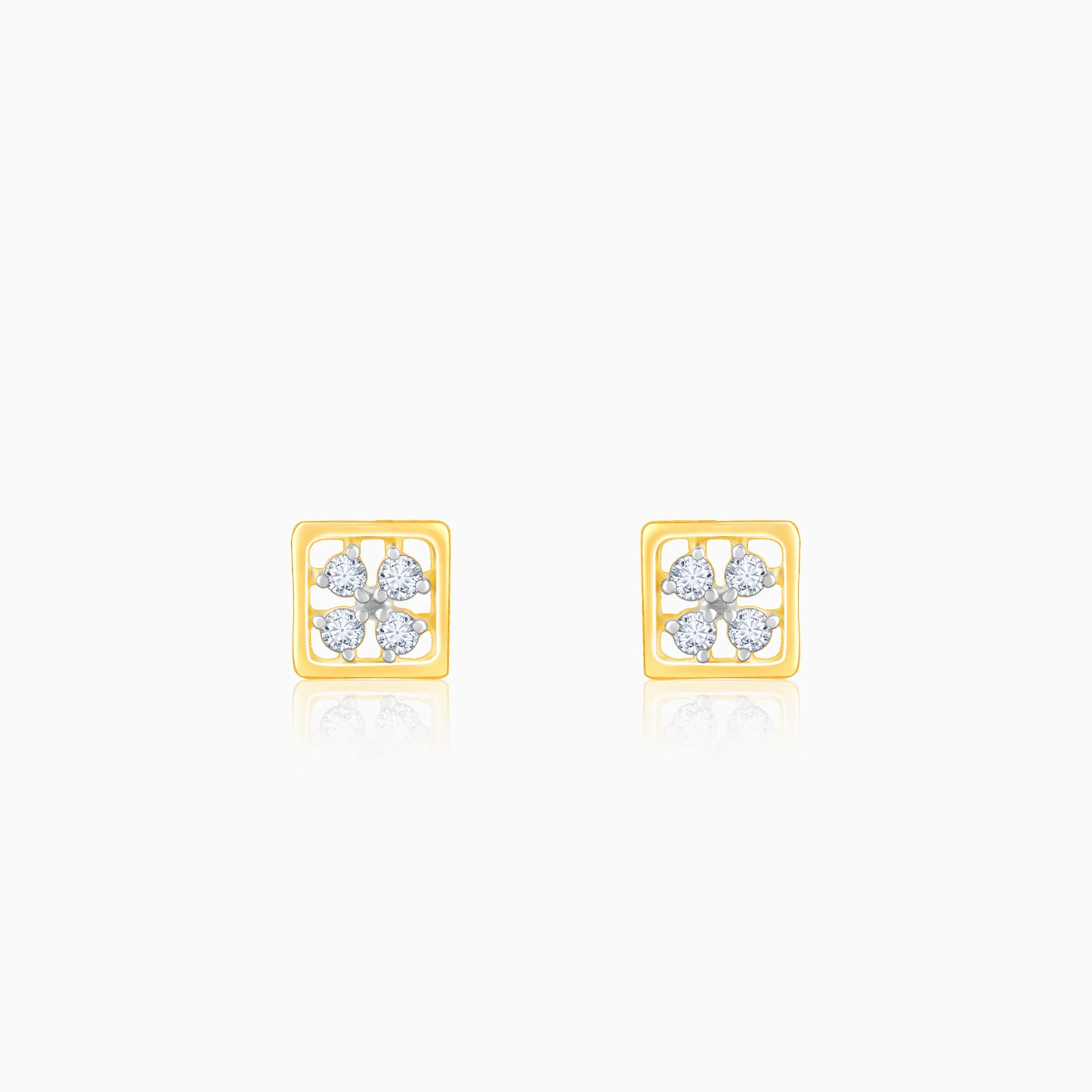 Gold Square Cut Diamond Stud Earrings