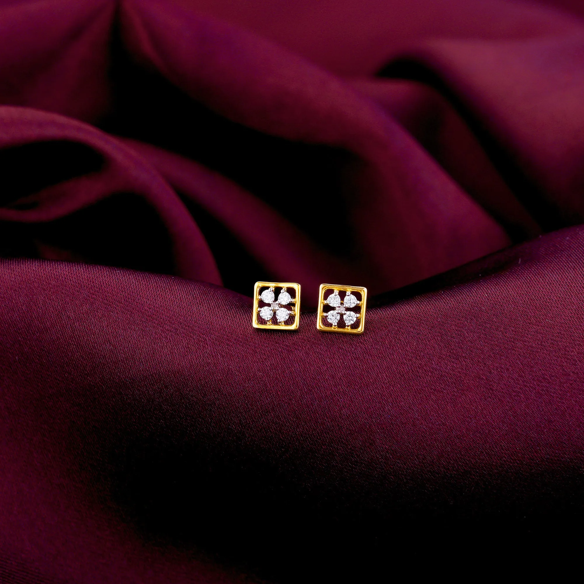 Gold Square Cut Diamond Stud Earrings
