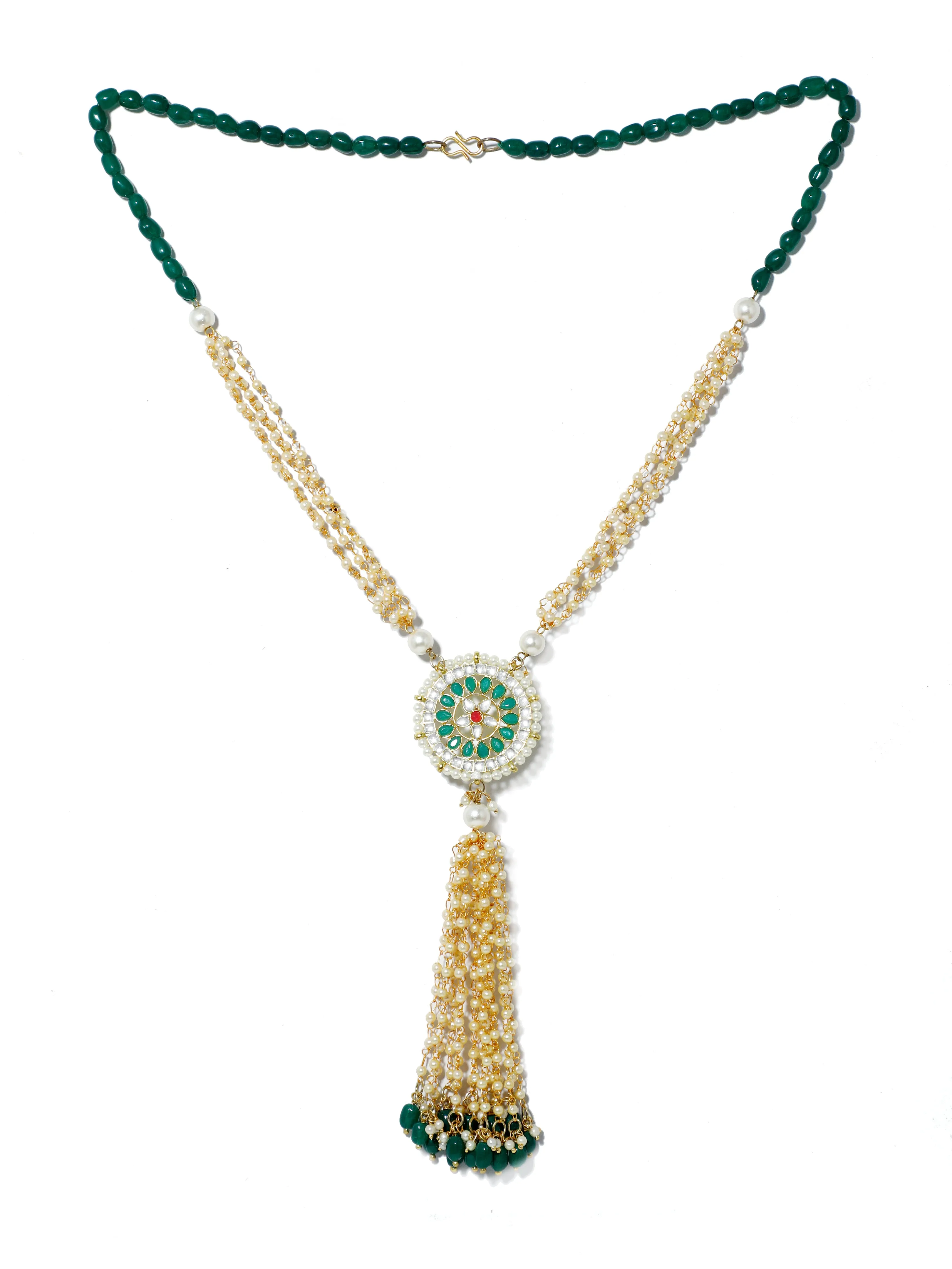 Green Stones Studded Rani Haar with Tassel Beads