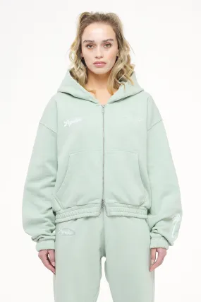 Hills Cropped Zip Hoodie Vintage Washed Milky Green