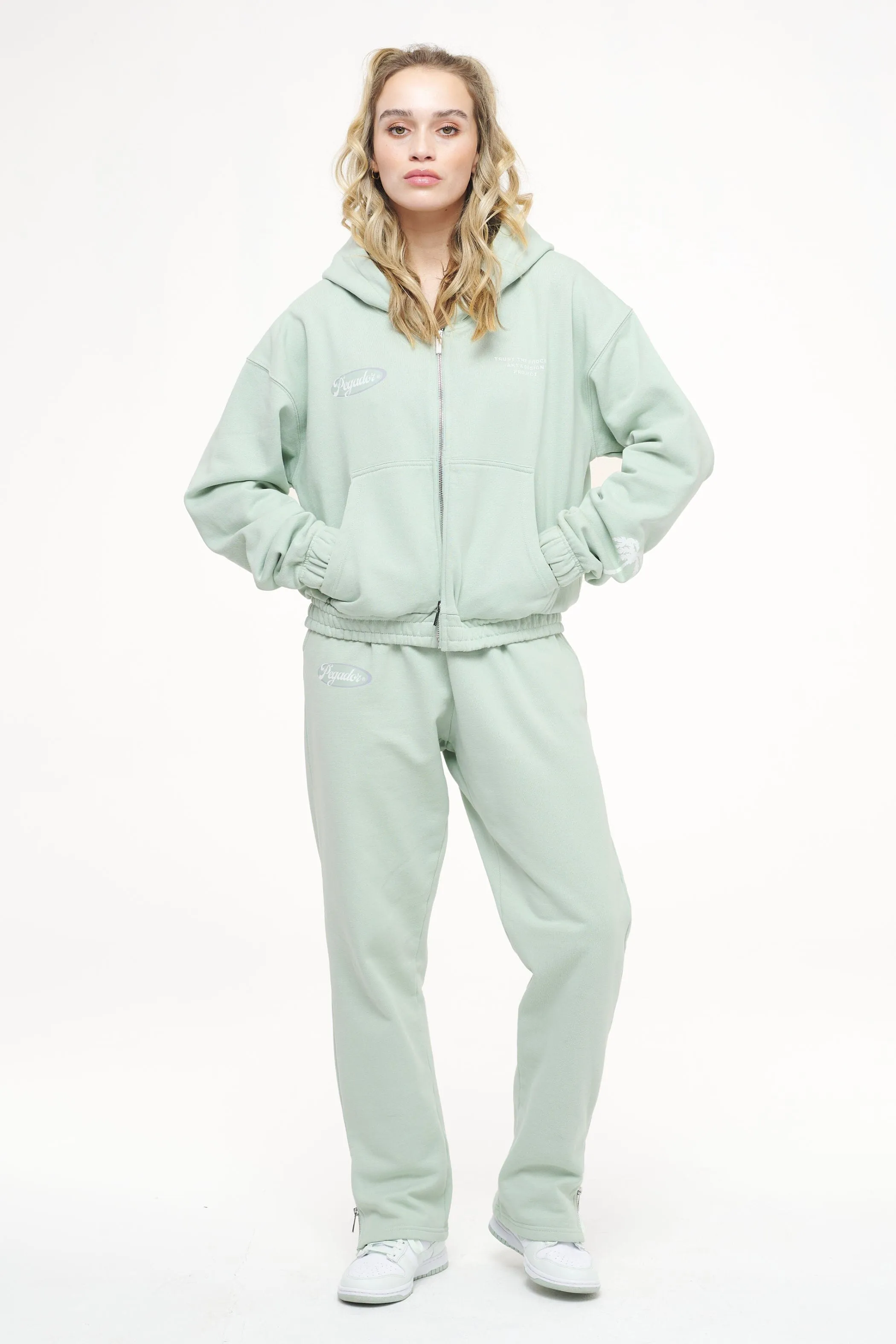 Hills Cropped Zip Hoodie Vintage Washed Milky Green