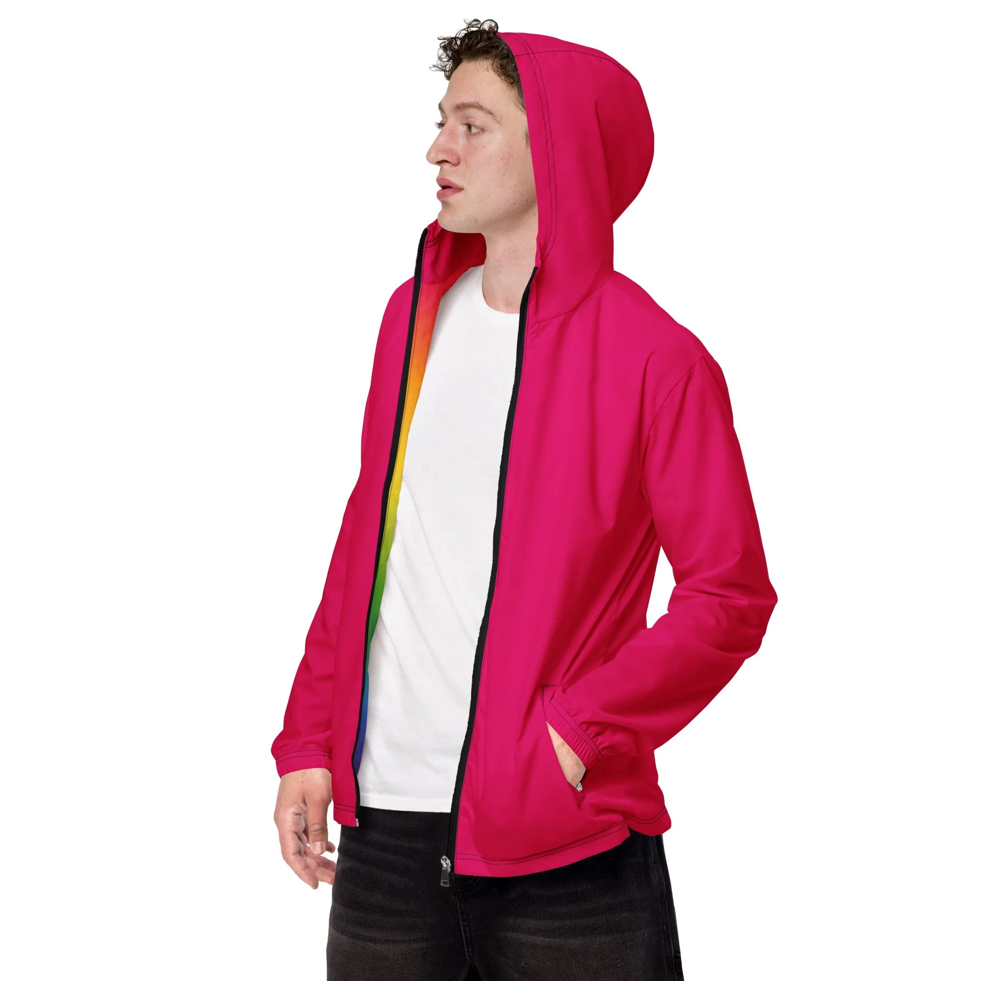 Hot Pink Windbreaker With Rainbow Pride Inside
