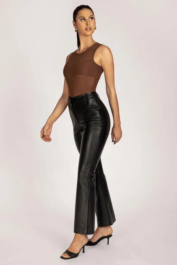 Ivanka Stretch Vegan Leather High Waist Trousers - Black