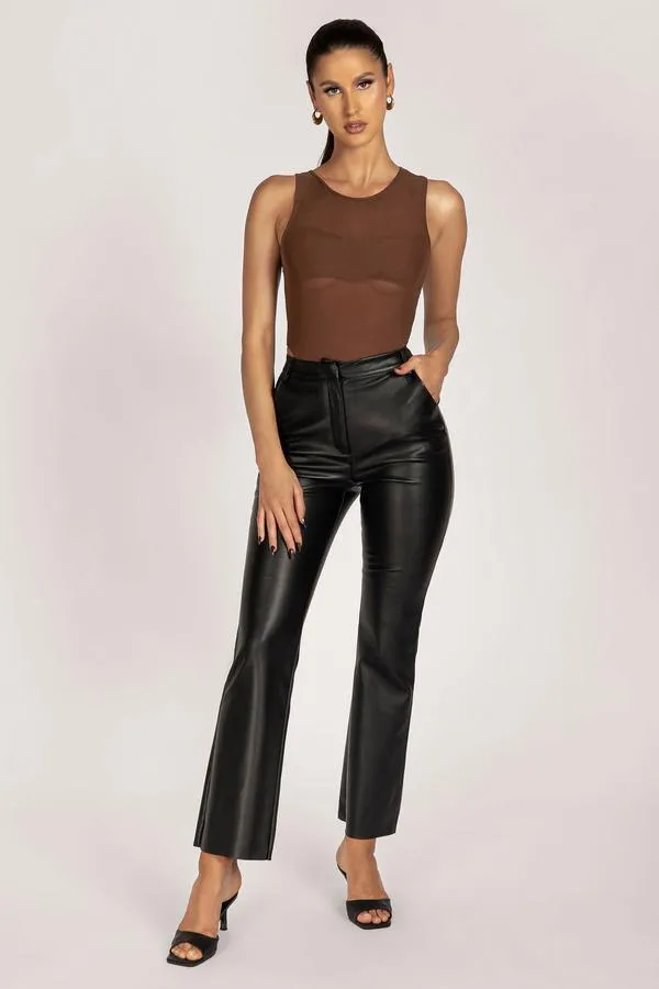 Ivanka Stretch Vegan Leather High Waist Trousers - Black