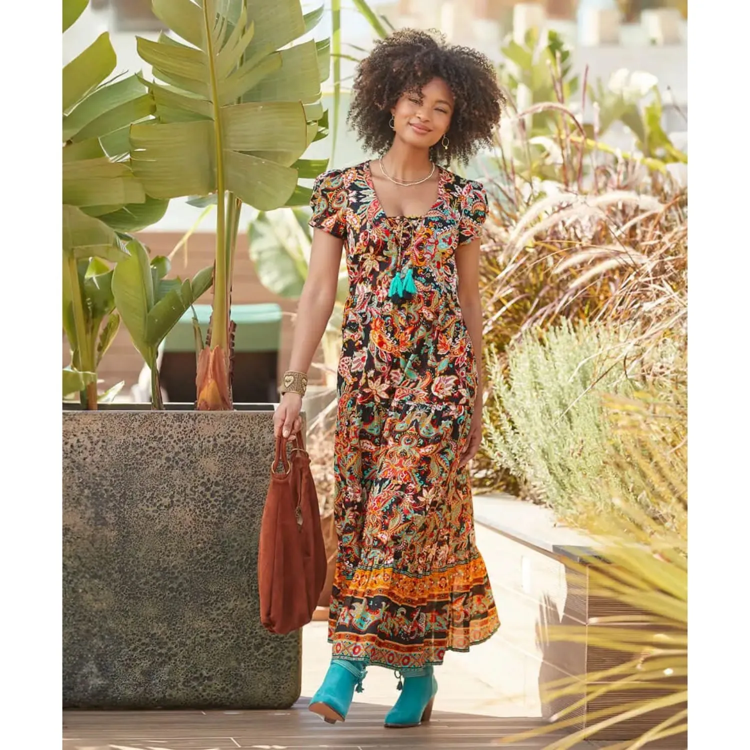 Joe Browns 12 Multi-Coloured Saffron Border Print Dress