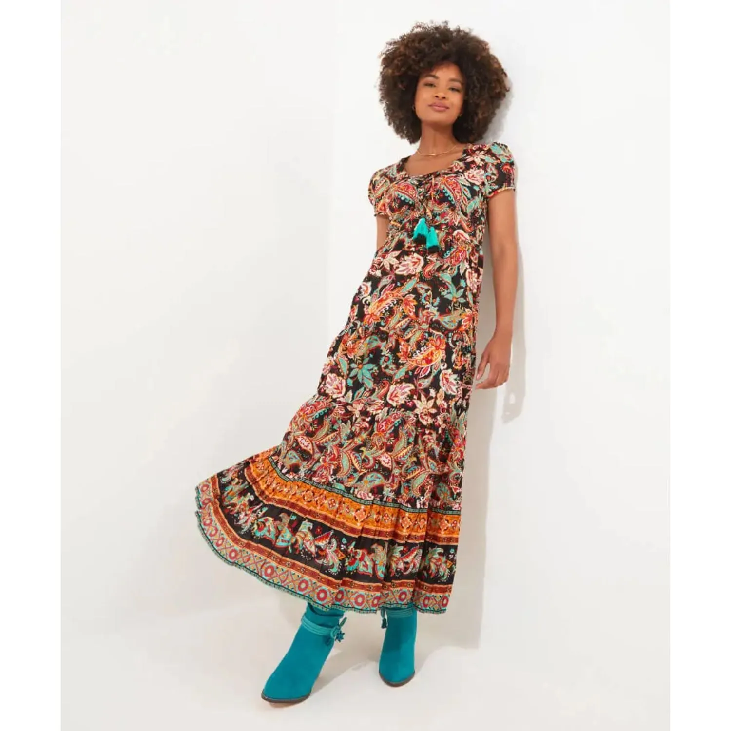 Joe Browns 12 Multi-Coloured Saffron Border Print Dress