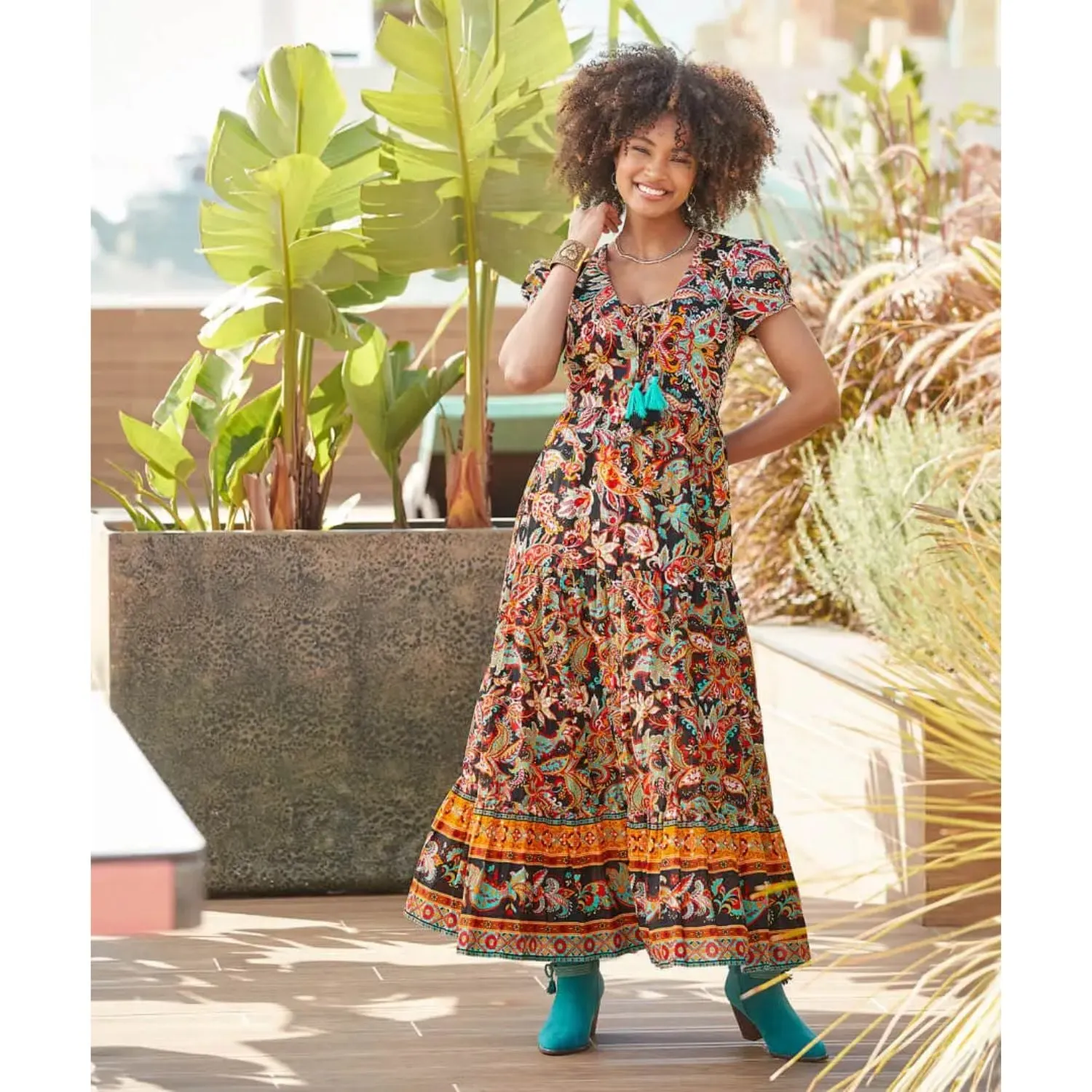 Joe Browns 12 Multi-Coloured Saffron Border Print Dress