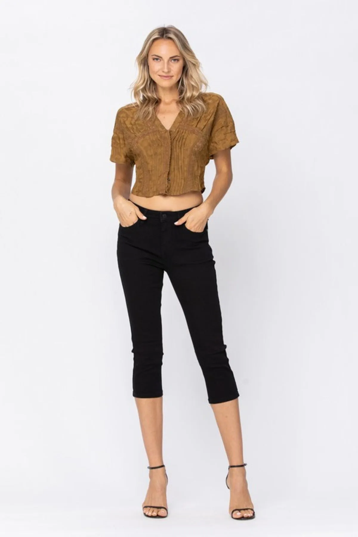 Judy Blue Mid Rise Black Skinny Denim Capri