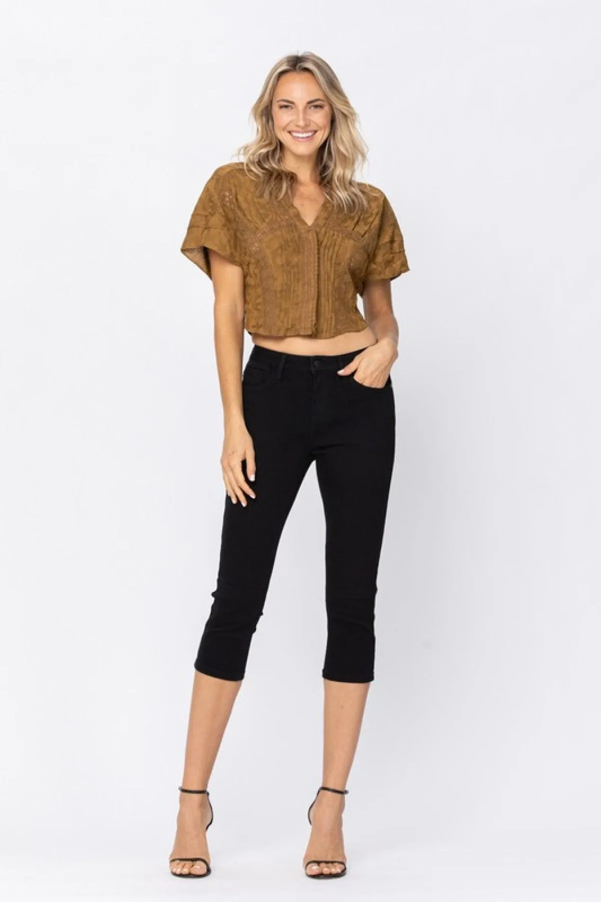 Judy Blue Mid Rise Black Skinny Denim Capri