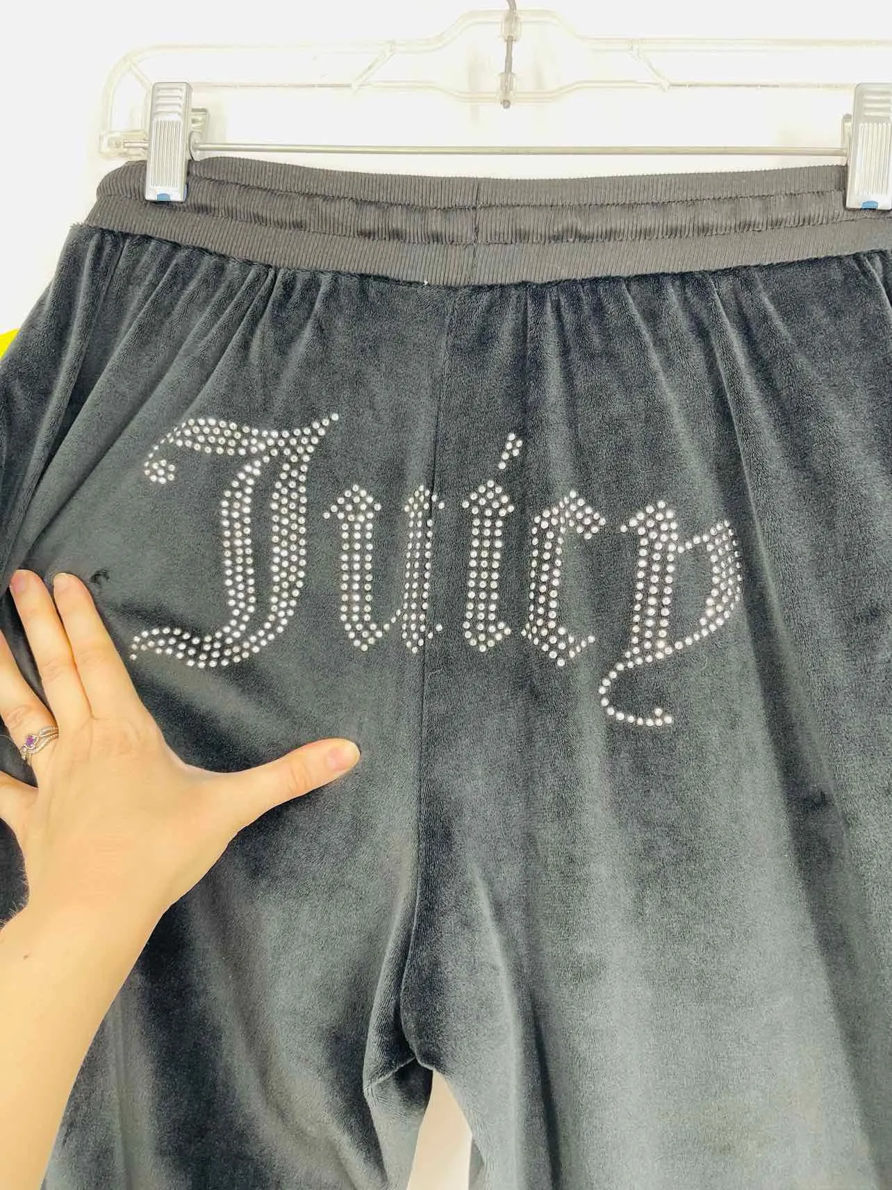Juicy Couture Size M Black Rhinestones Velvet Designer Pants