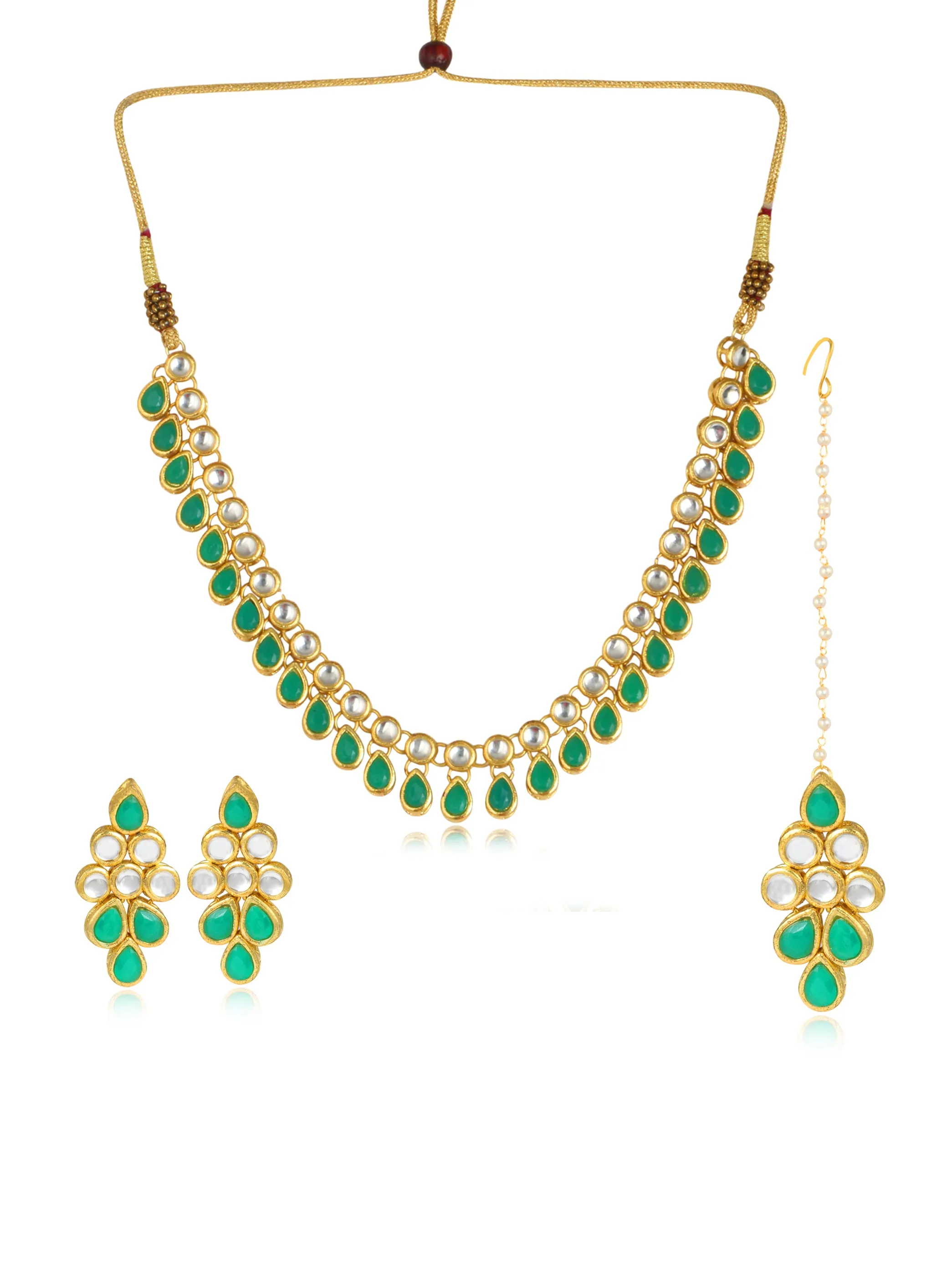 Karatcart 22K GoldPlated Green Drop Kundan Necklace Set for Women