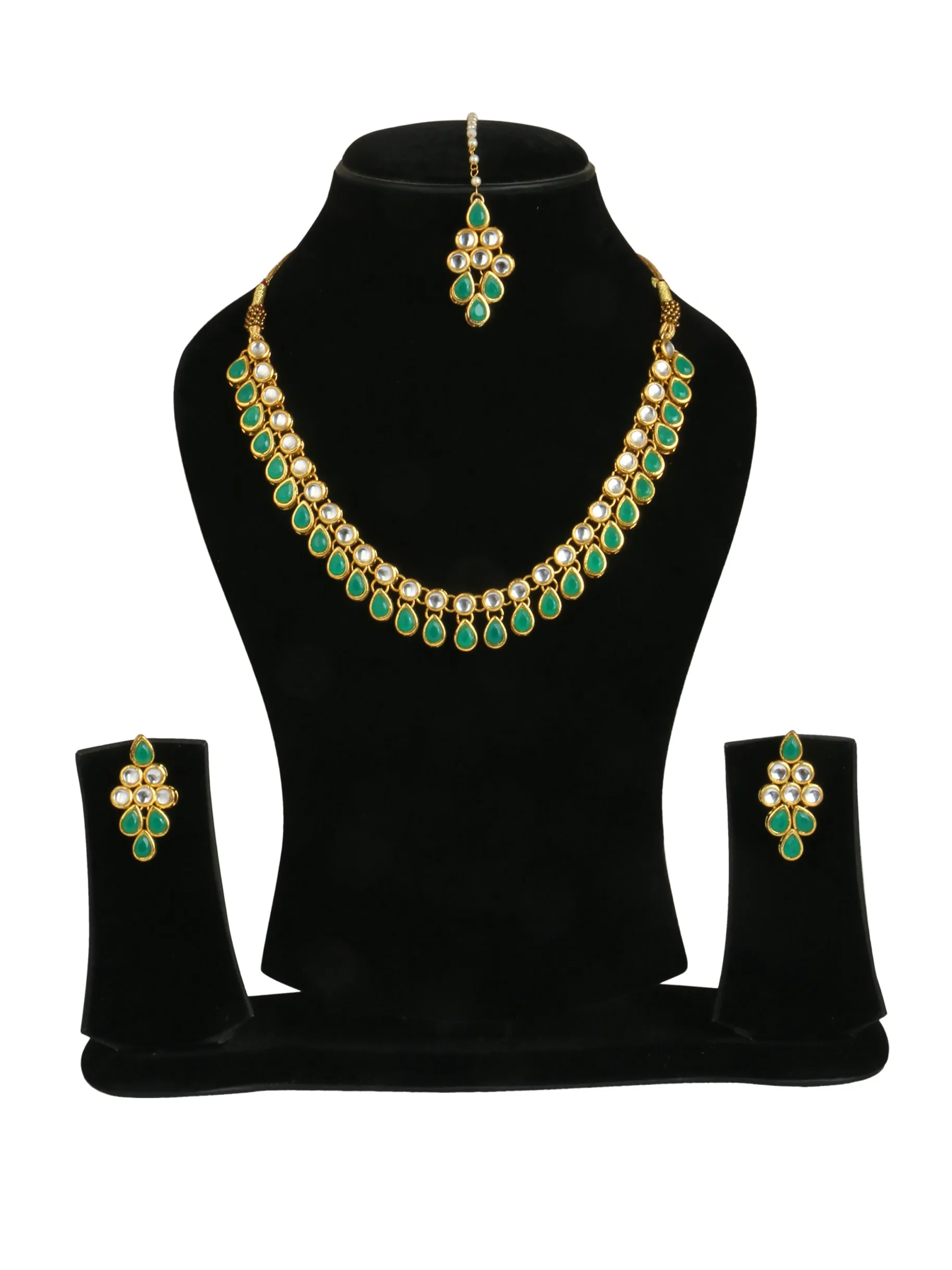 Karatcart 22K GoldPlated Green Drop Kundan Necklace Set for Women