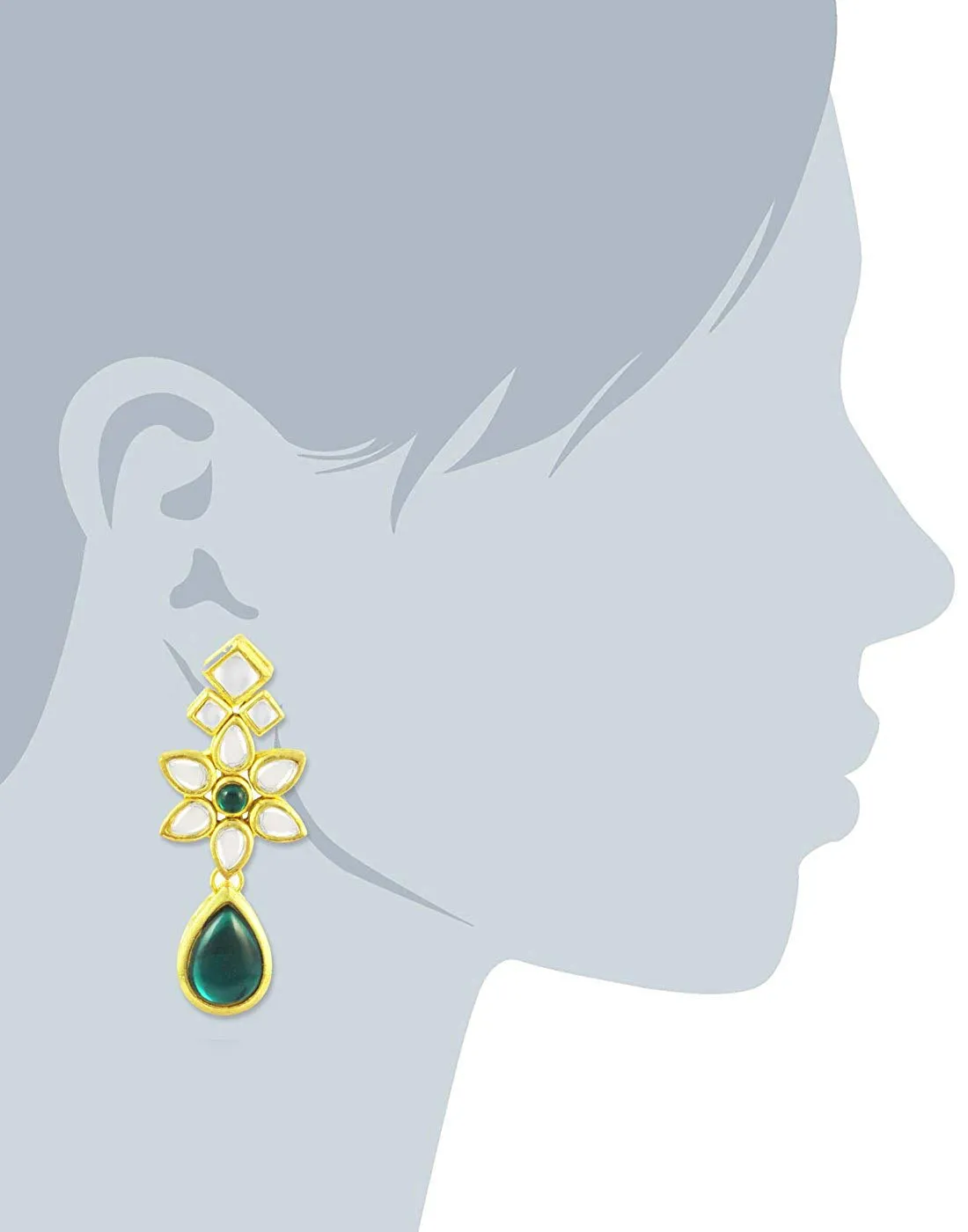 Karatcart 22K GoldPlated Kundan Layered Green Drop Ethnic Necklace Set for Women