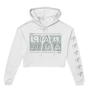 Logo Block Ladies White Cropped Hoodie