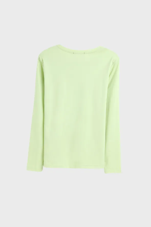 Long Sleeve Crew Neck Mercerized Cotton Women T-Shirt