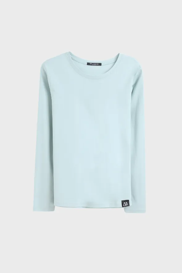 Long Sleeve Crew Neck Mercerized Cotton Women T-Shirt