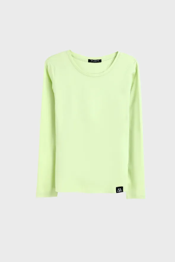 Long Sleeve Crew Neck Mercerized Cotton Women T-Shirt
