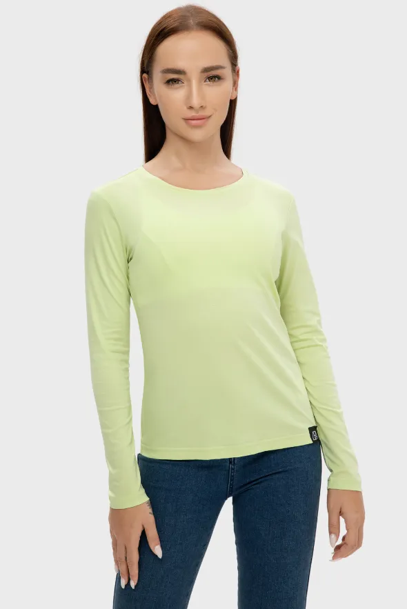 Long Sleeve Crew Neck Mercerized Cotton Women T-Shirt