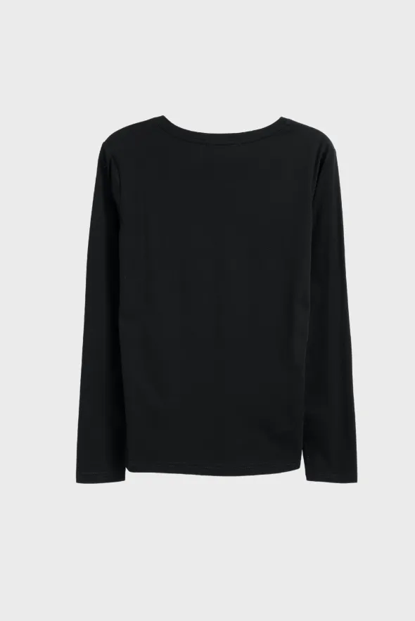 Long Sleeve Crew Neck Mercerized Cotton Women T-Shirt