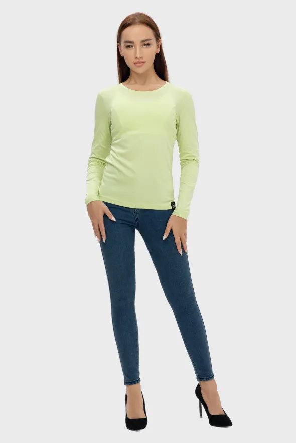 Long Sleeve Crew Neck Mercerized Cotton Women T-Shirt