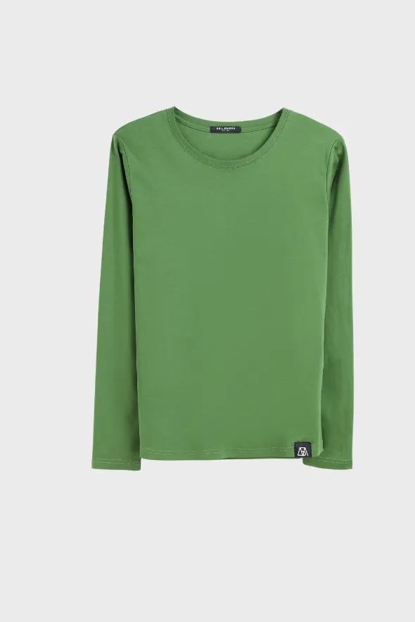 Long Sleeve Crew Neck Mercerized Cotton Women T-Shirt