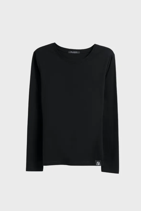 Long Sleeve Crew Neck Mercerized Cotton Women T-Shirt