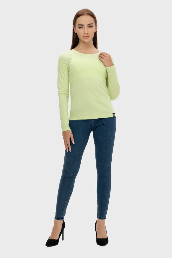 Long Sleeve Crew Neck Mercerized Cotton Women T-Shirt