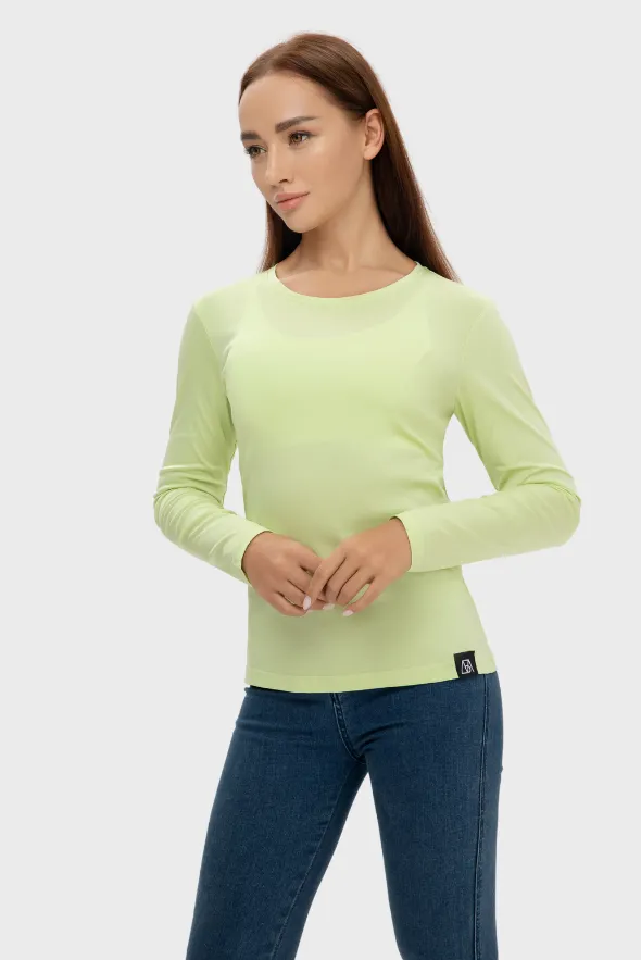 Long Sleeve Crew Neck Mercerized Cotton Women T-Shirt