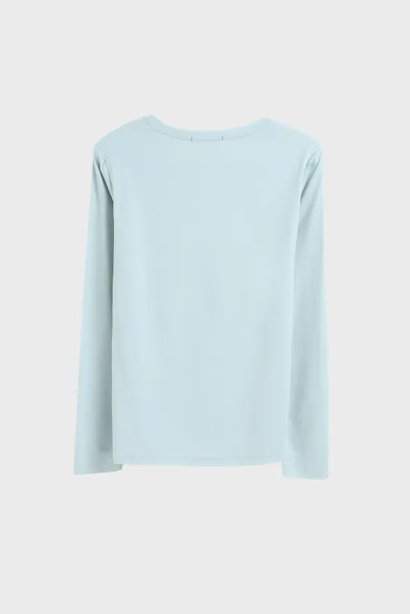 Long Sleeve Crew Neck Mercerized Cotton Women T-Shirt