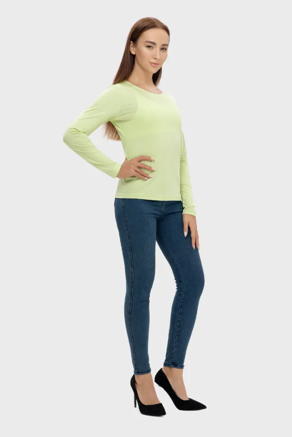 Long Sleeve Crew Neck Mercerized Cotton Women T-Shirt