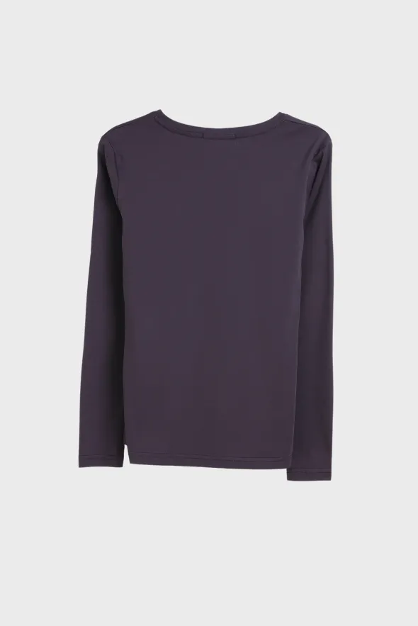 Long Sleeve Crew Neck Mercerized Cotton Women T-Shirt