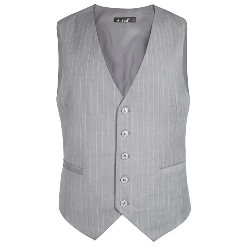 Men's Pinstripe Business Suit Vest Formal Dress Tuxedo Waistcoat, 188-Light Gray Striped