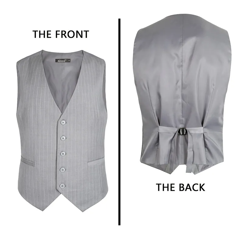 Men's Pinstripe Business Suit Vest Formal Dress Tuxedo Waistcoat, 188-Light Gray Striped