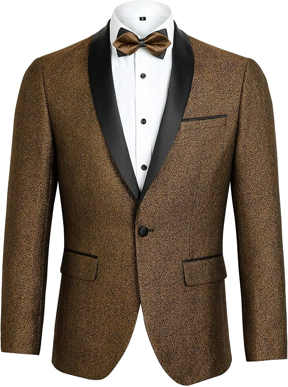 Men's Tuxedos Shawl Lapel One Button Fashion Jacquard Suit Blazer Jacket for Party Prom Wedding, 027-Brown