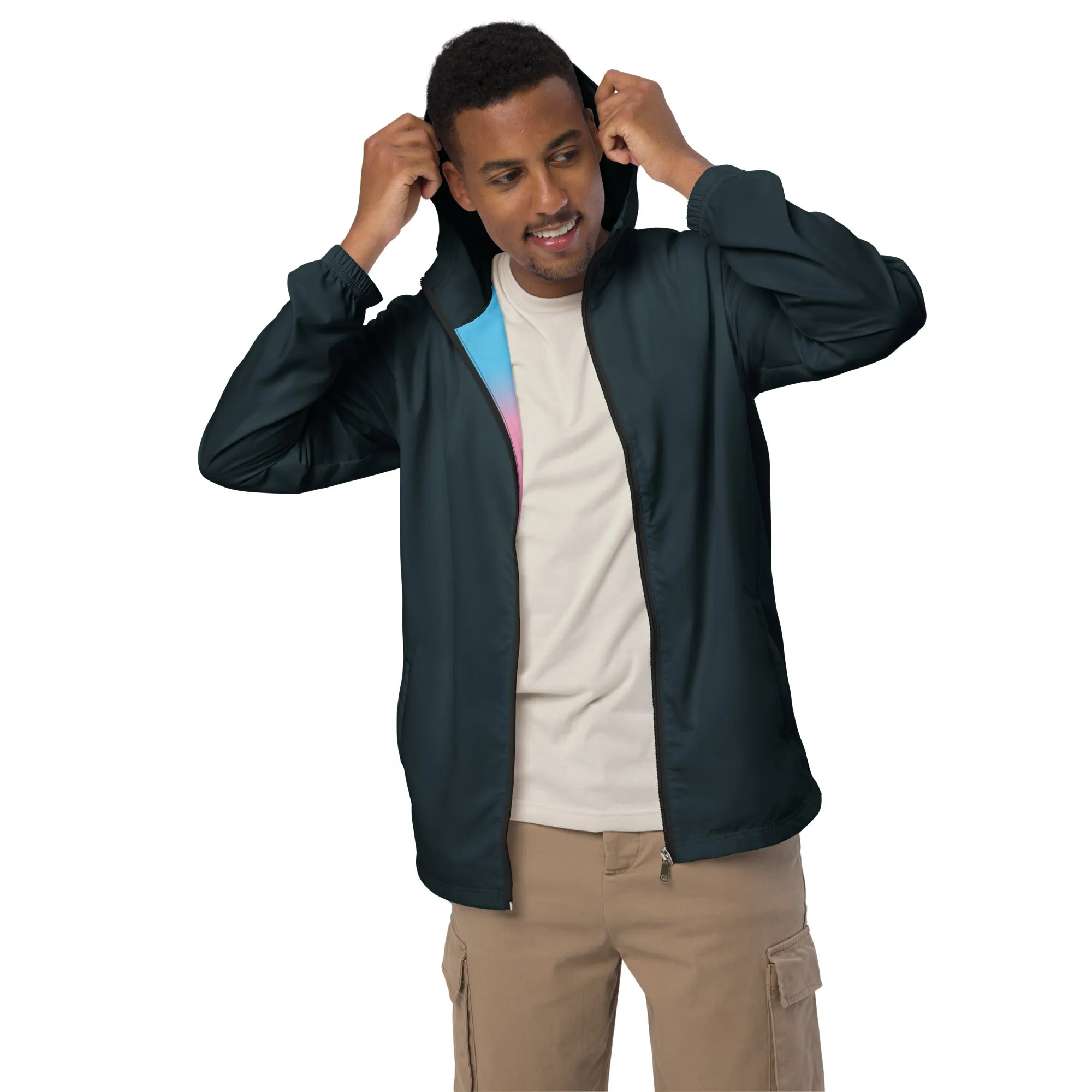 Midnight Blue Windbreaker With Trans Pride Inside