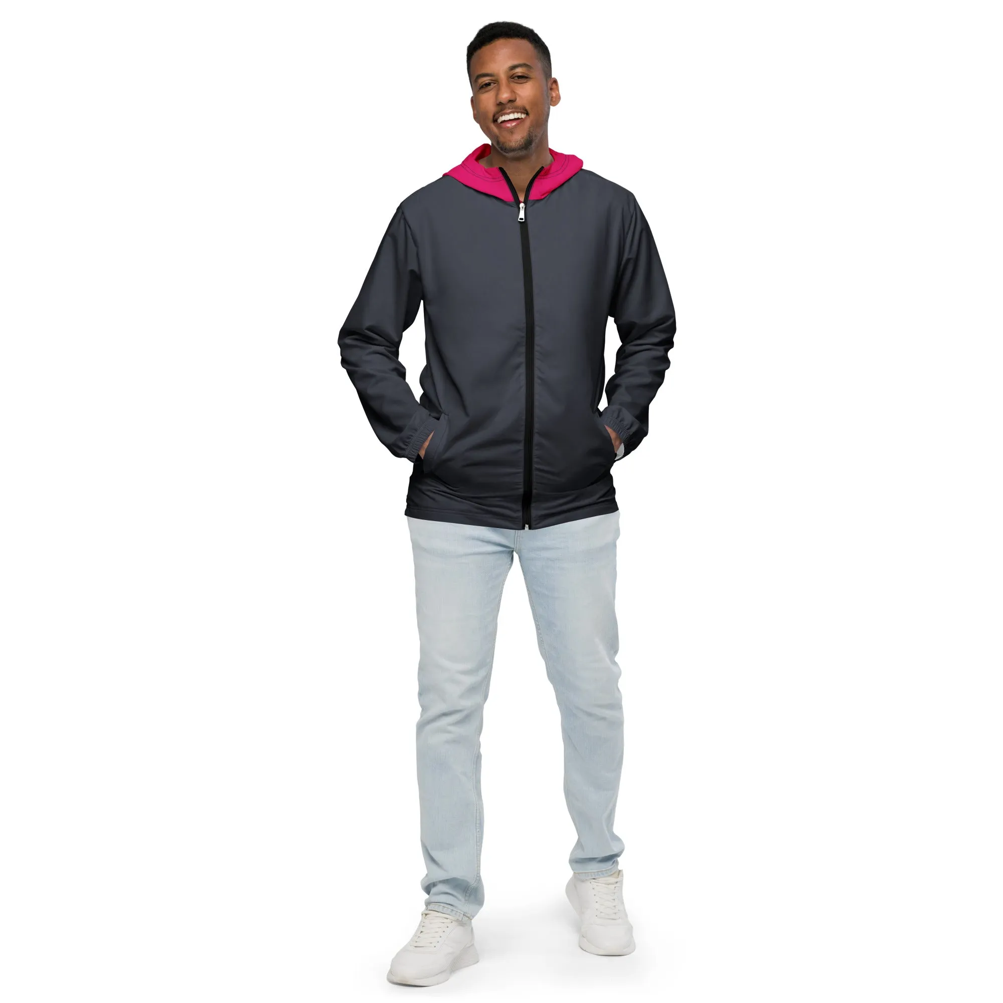 Midnight Blue With Raspberry Hood Windbreaker