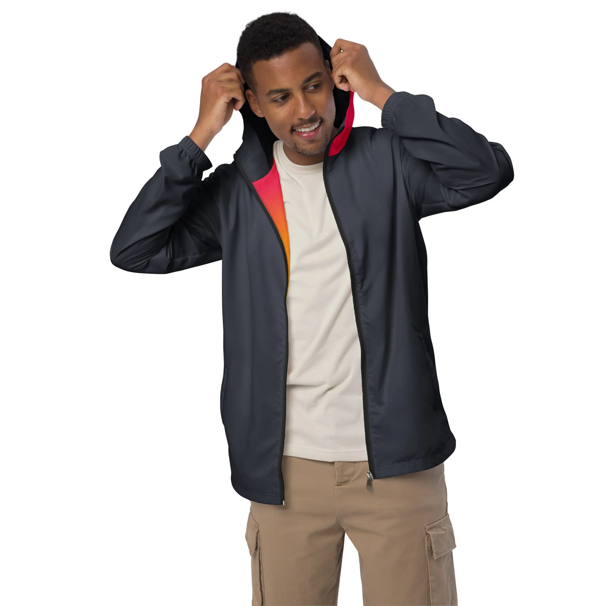 Midnight Blue With Raspberry Hood Windbreaker