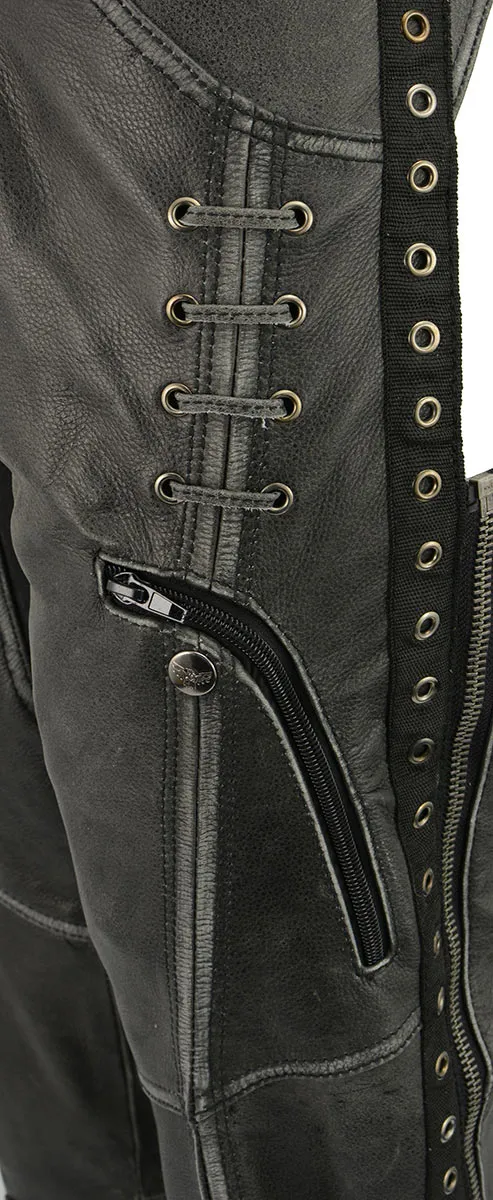 Milwaukee Leather Chaps for Women Distress Grey Premium Skin- Accent