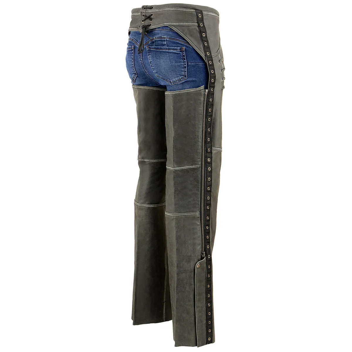 Milwaukee Leather Chaps for Women Distress Grey Premium Skin- Accent