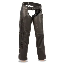 Milwaukee Leather Women's Black Leather Hip Set Motorcycle Chaps w/ Crinkled Leg Striping MLL6500