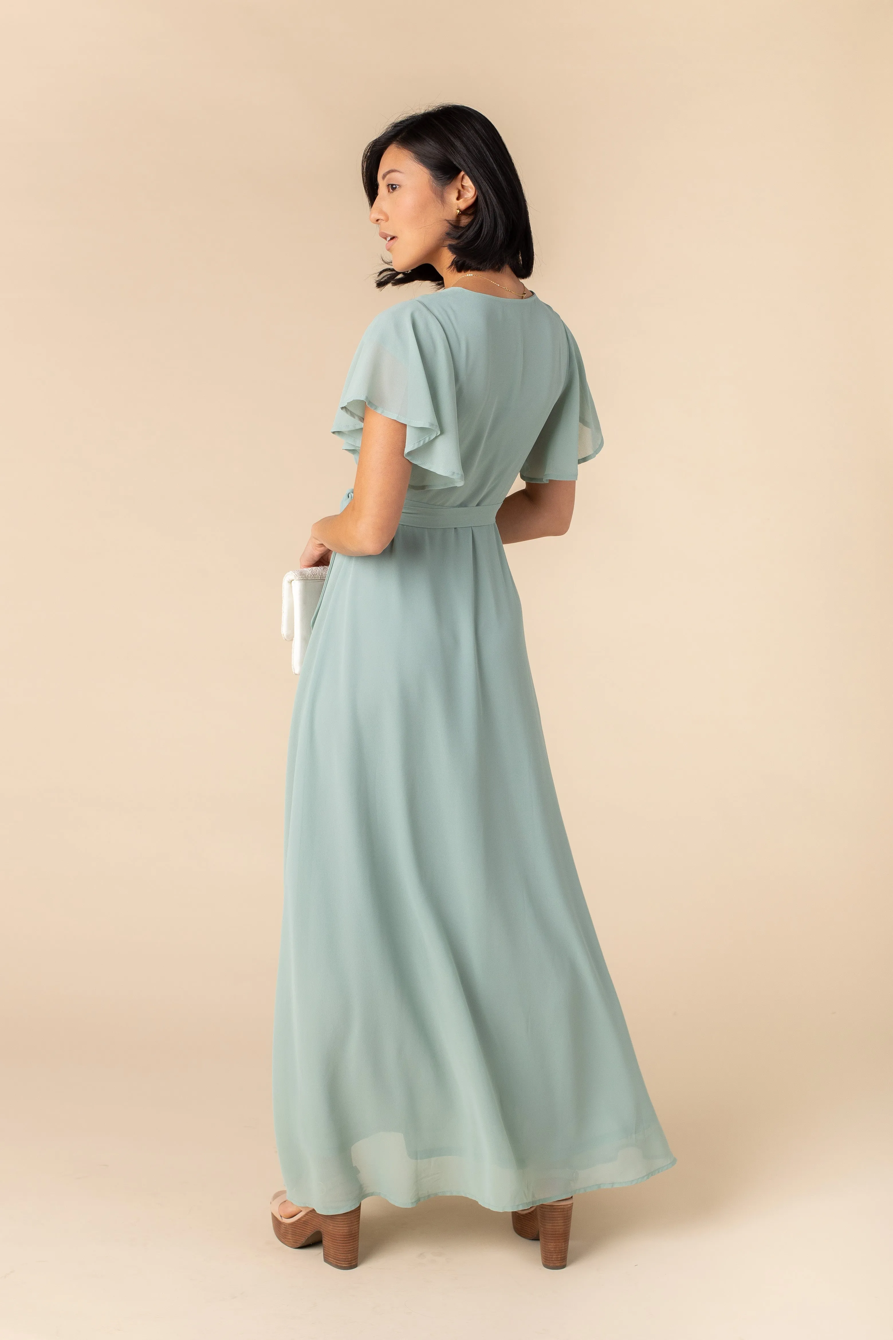Naples Flutter Sleeve -Dusty Green