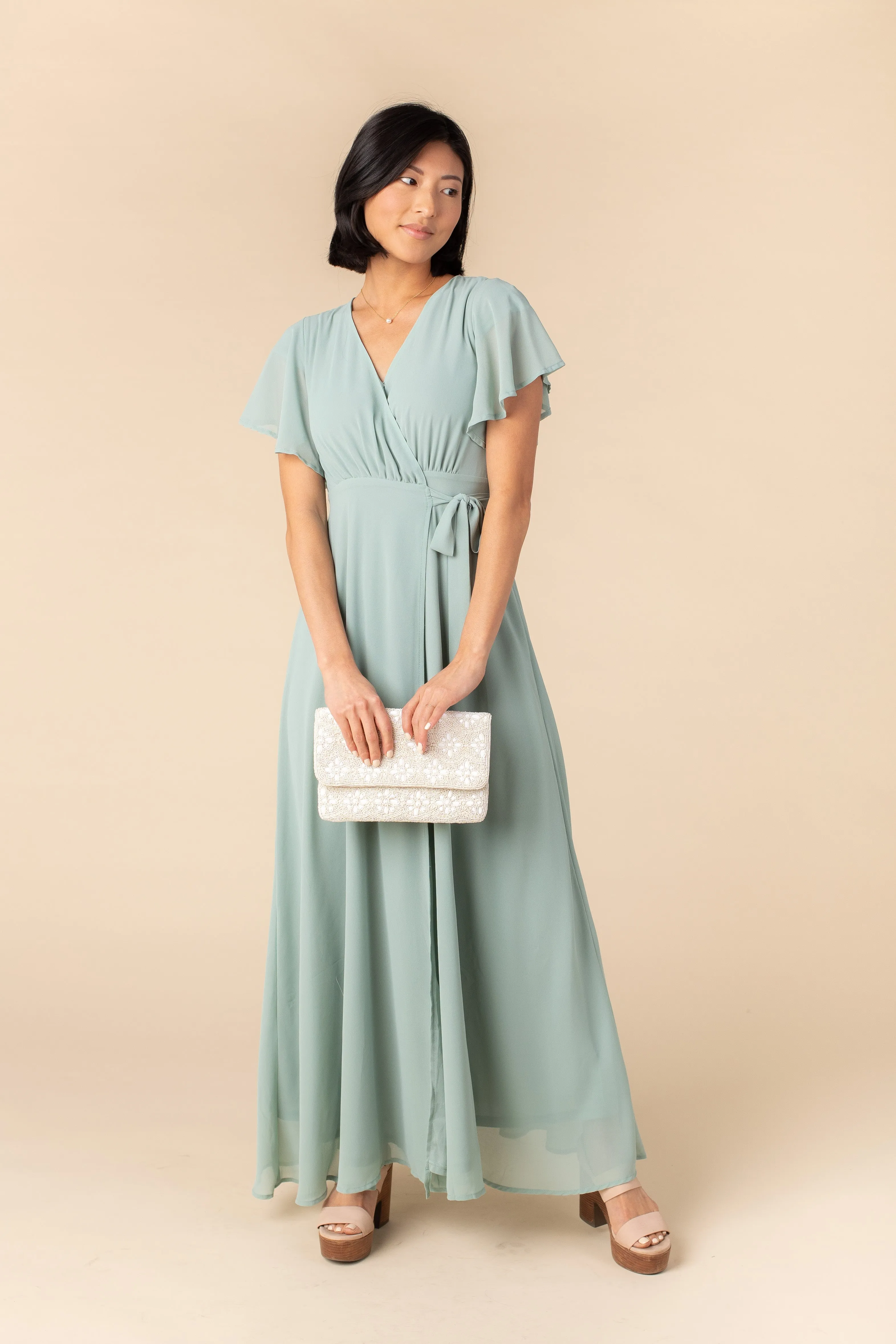 Naples Flutter Sleeve -Dusty Green