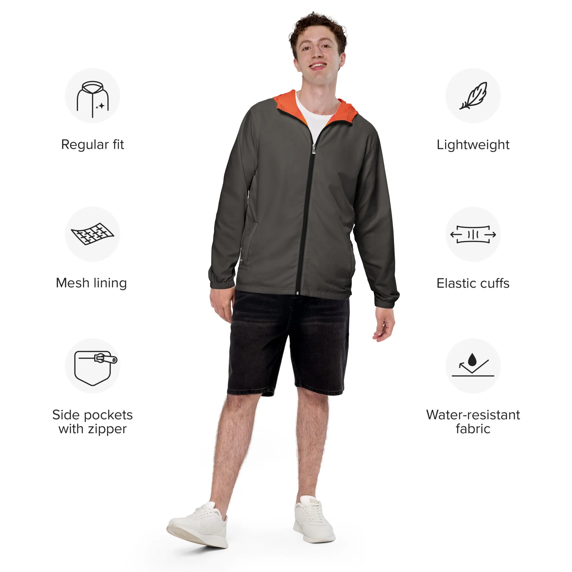 Olive With Orange Hood Windbreaker