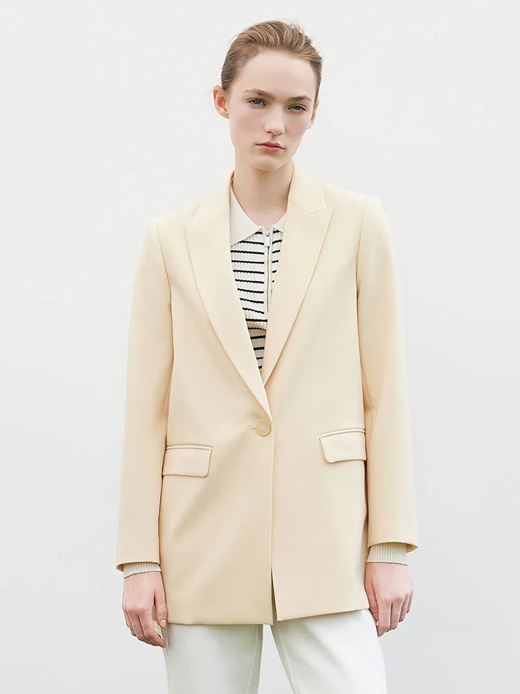 One-Button Cream Yellow Women Blazer