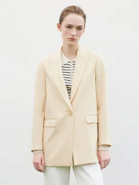 One-Button Cream Yellow Women Blazer